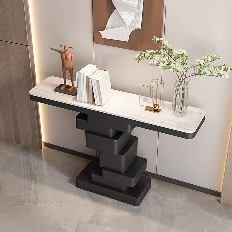 

Living Room Furniture Gold Black Hallway Console Tables Light Luxury Stainless Steel Marble Entrance Table