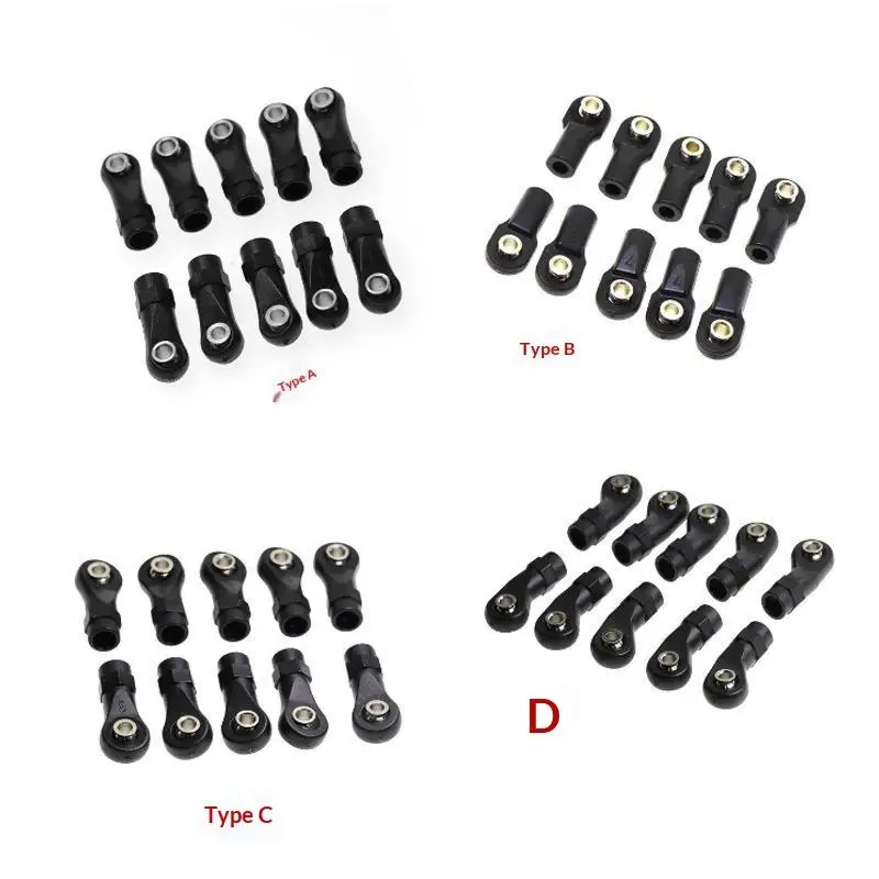 10Pcs M3 M4 Plastic Straight And Angled Rod Ends 7mm Pivot Ball For 1/10 RC Crawler Car SCX10 TRX4 D90 TF2 CC01 Parts