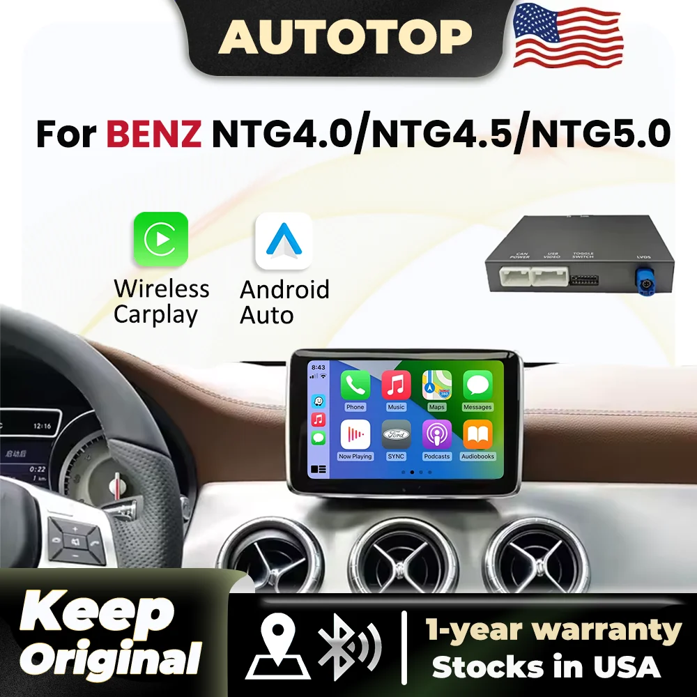Wireless Apple CarPlay Android Auto Module For Mercedes Benz A B C E S GLA GLC GLS GLK SLK W176 W207 W246 W212 W204 NTG 4.0 NTG4.5 NTG5.0 Mirror Link Bluetooth AUX Car Decoder