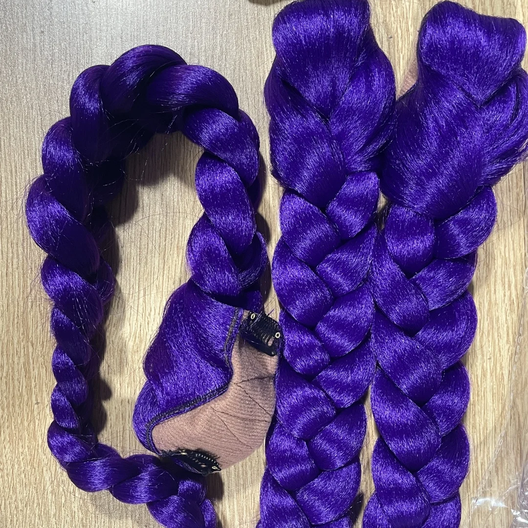 KPop 데몬 헌터즈 루미 코스튬 헤어스타일 26인치 롱 포니테일 가발 클립 포함 합성 브레이드 퍼플 헤어 어린이 소녀용