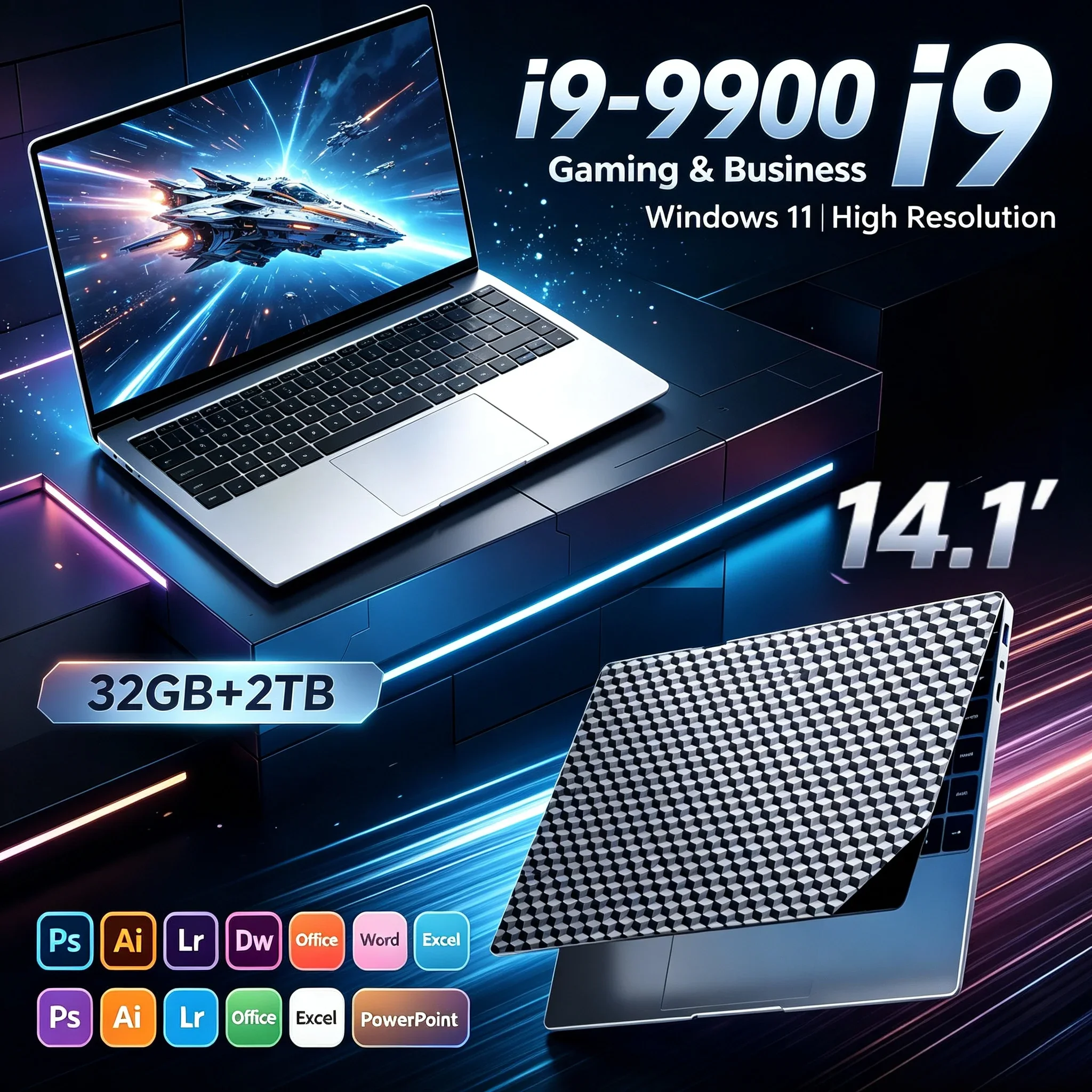 2026 New 14.1'' HD Notebook Computer 1920x1080 Intel I9 9900 32GB RAM 1TB/2TB SSD Windows11 Ultra Slim Laptop For Study Office