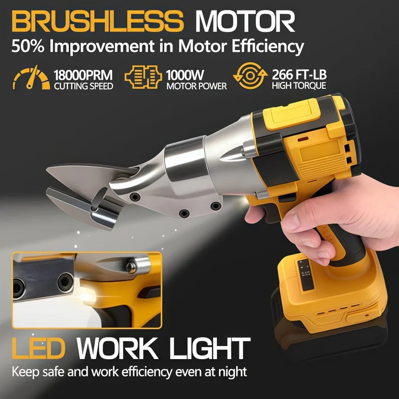 800W Cordless Iron Scissors 2300RPM Brushless Electric Sheet Metal Shears Carbon Steel Cutter For Dewalt 20V Battery