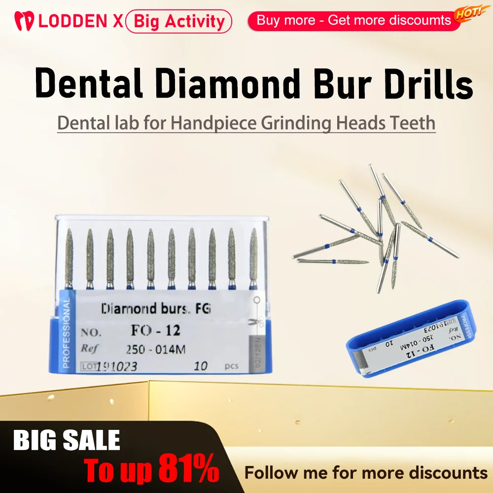 Lodden 10pcs/set Dental Diamond Burs Drills FO For High Speed Handpiece Grinding Heads Teeth Whitening Dentistry Materials Tools