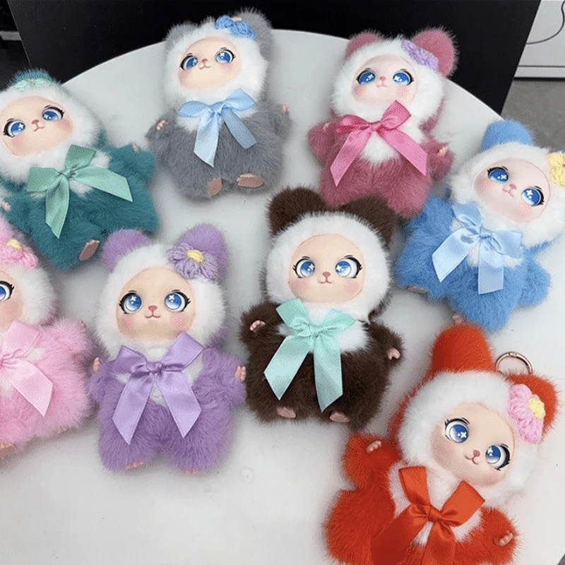 

Soft Cute Fluffy Plush Bunny Pendant With Knitted Flower Bow Bag Decor Girls Birthday Gifts