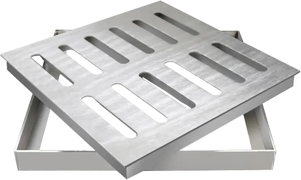 Heavy-Duty Stainless Steel Outdoor Trench Drain Grate Cover，25cmx25cm | Flat Profile, Wheelchair Accessible, Yard & Driveway Use
