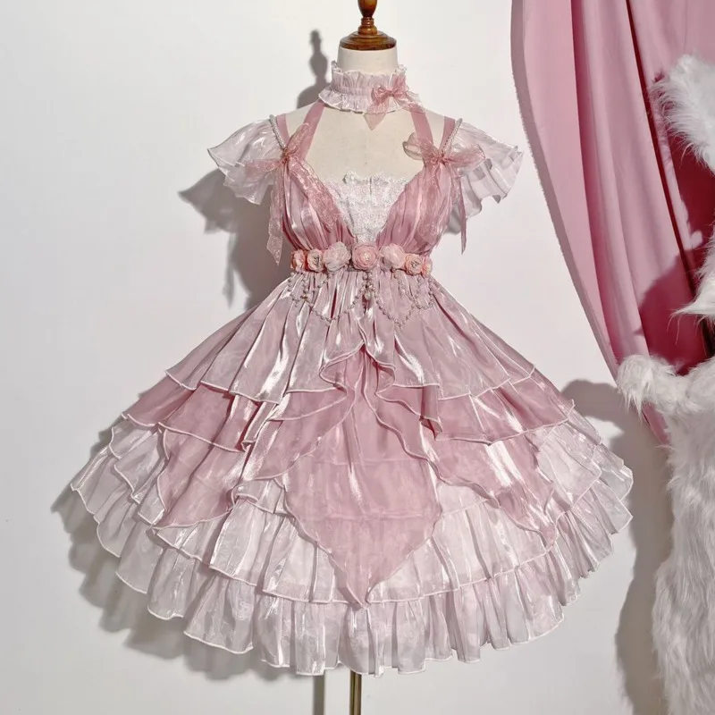 

Xiaohua Fairy Dress Marries Lolita Dress Gorgeous Elegant JSK Dresses Pink Fairy Cosplay Clothing Halloween Cosplay