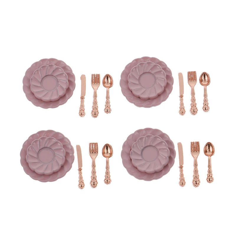 1:12 دمية المنمنمات أدوات المائدة سكين شوكة ملعقة مجموعة أطباق اكسسوارات اللعب