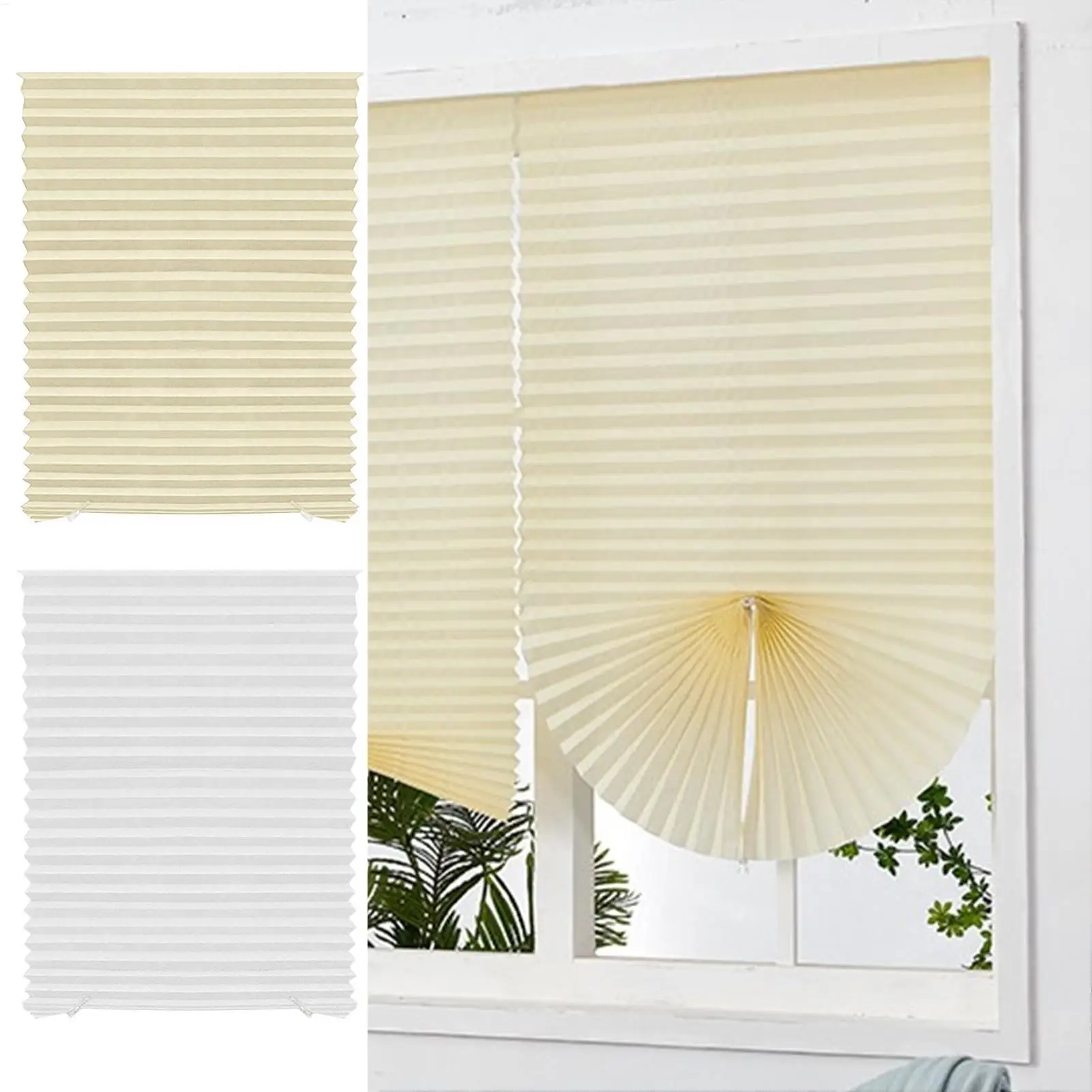 

Cordless Pleated Curtains Self Adhesive Non Woven Curtains Folding Curtains Home Shading Curtains for Bedroom Living Room