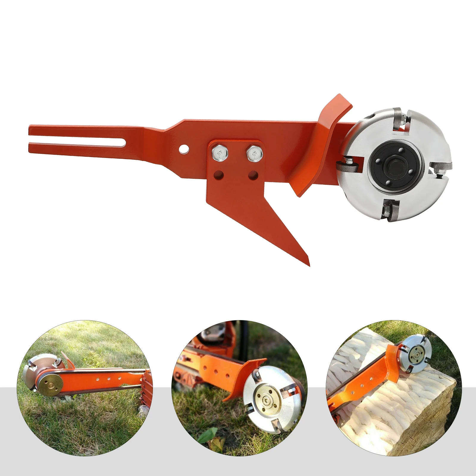 อุปกรณ์ติดตั้งเลื่อยโซ่ยนต์สำหรับงานแกะสลัก - ใบมีด 4 ใบ, ปรับความลึกได้, ระบบขับเคลื่อนด้วยสายพานวี สำหรับปอกเปลือก/เซาะร่องไม้