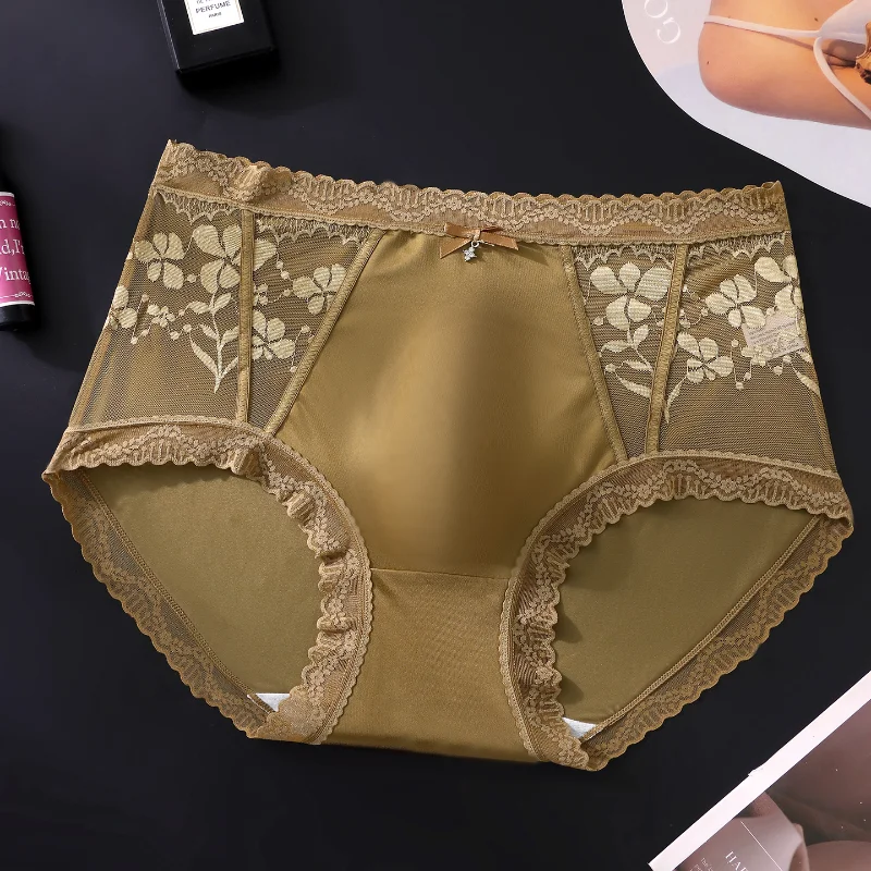 Men's Briefs Ultra-Thin Mesh Lace Edge Underwear Floral Sexy French Seamless Nude Feel Mid-Waist Panties Sissy Lingerie