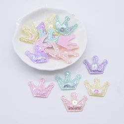 100Pcs 28*20mm Bling Crown Applique Padded Patches for DIY Headwear Hair Clips Decor Clothes Hat Crafts Sewing Supplies