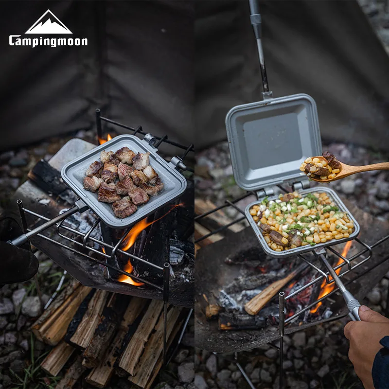 

CAMPINGMOON TT-1315 Универсальная складная сковорода-гриль для завтраков и барбекю с ручкой, зажим для маффинов и сэндвичей
