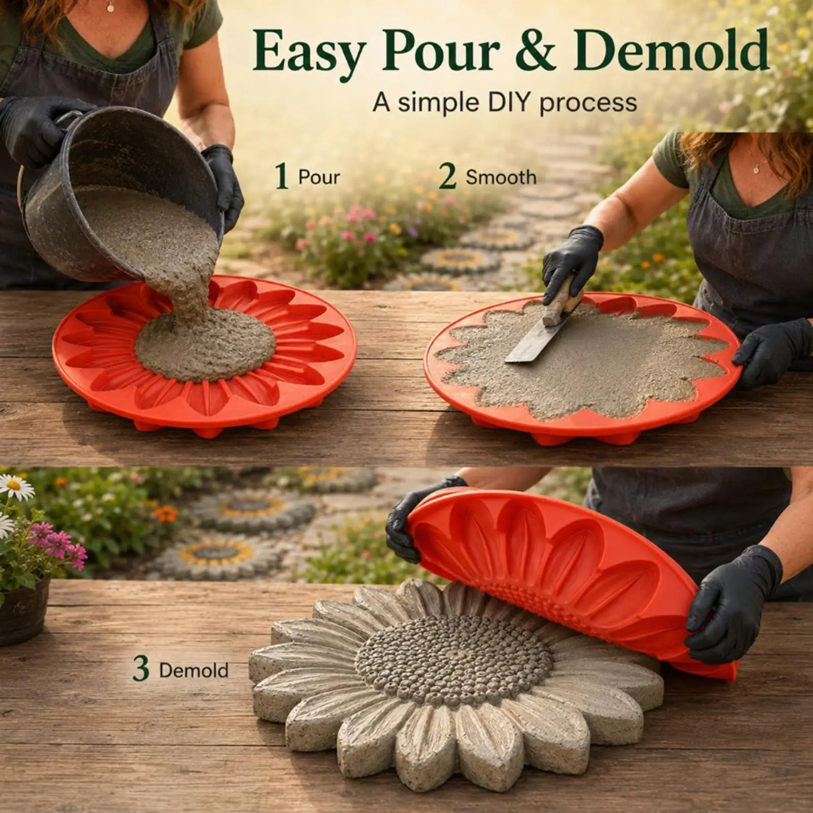 Sunflower Mold for Concrete Reusable Round Path Paver Mould Sunflower Concrete Mold for Outdoor Landscape Lawn Patio Pathway