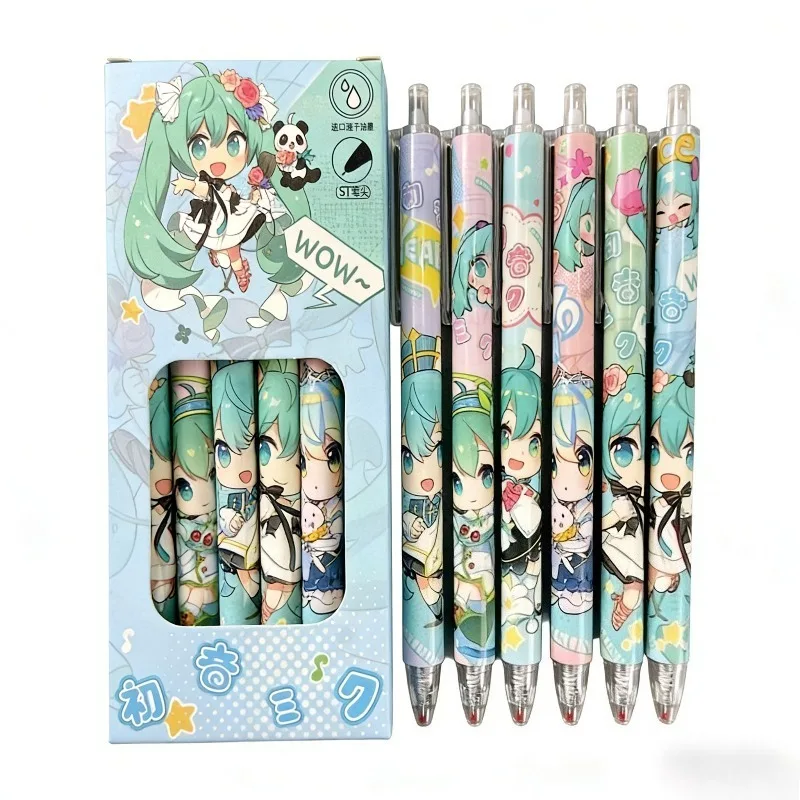 Hatsune Miku quick-drying gel pen limited to 6 pieces for students to write questions 0.5mm black pen school supplies wholesale