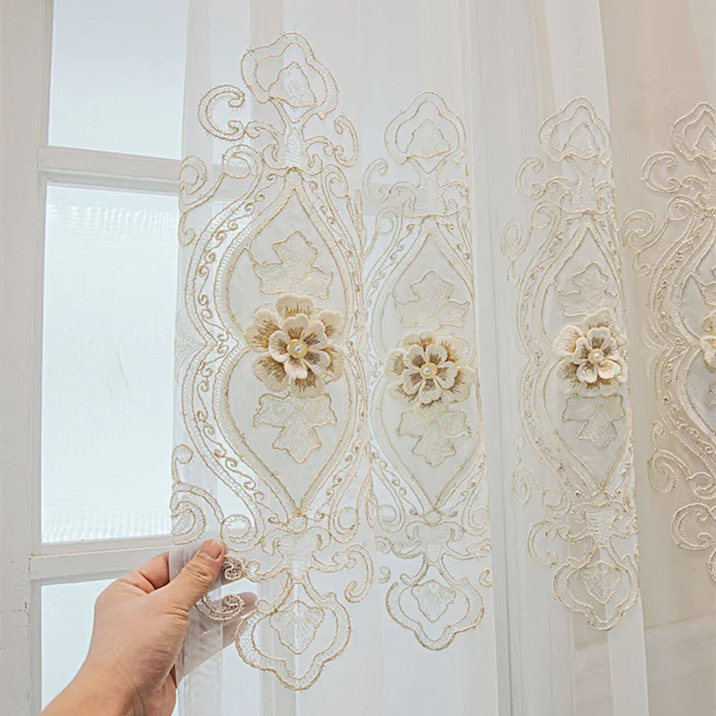 New Arrival French Palace Style Embossed Embroidery Curtain Luxury Royal Living Room Bedroom Sheer Voile Daylight Privacy Tulle