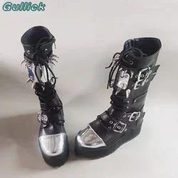 Rivet Metal Decor Black Boots Round Toe Punk Thick Heel Cover Heel Lace Up Sexy Spring Autumn Women New Trend