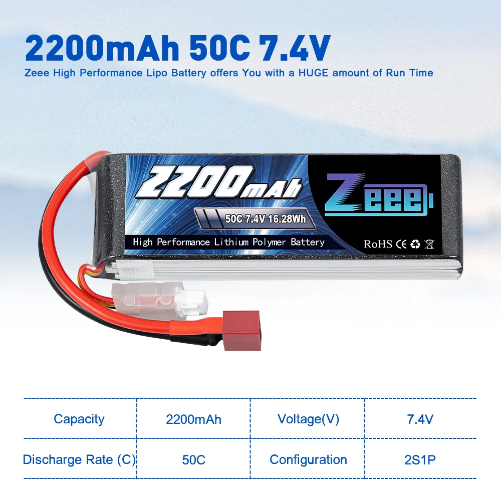 2 блока Zeee Lipo батарея 2S 7,4 В 50C 2200 мАч мягкий чехол с разъемом Deans для FPV дрона вертолета радиоуправляемого автомобиля танка грузовика