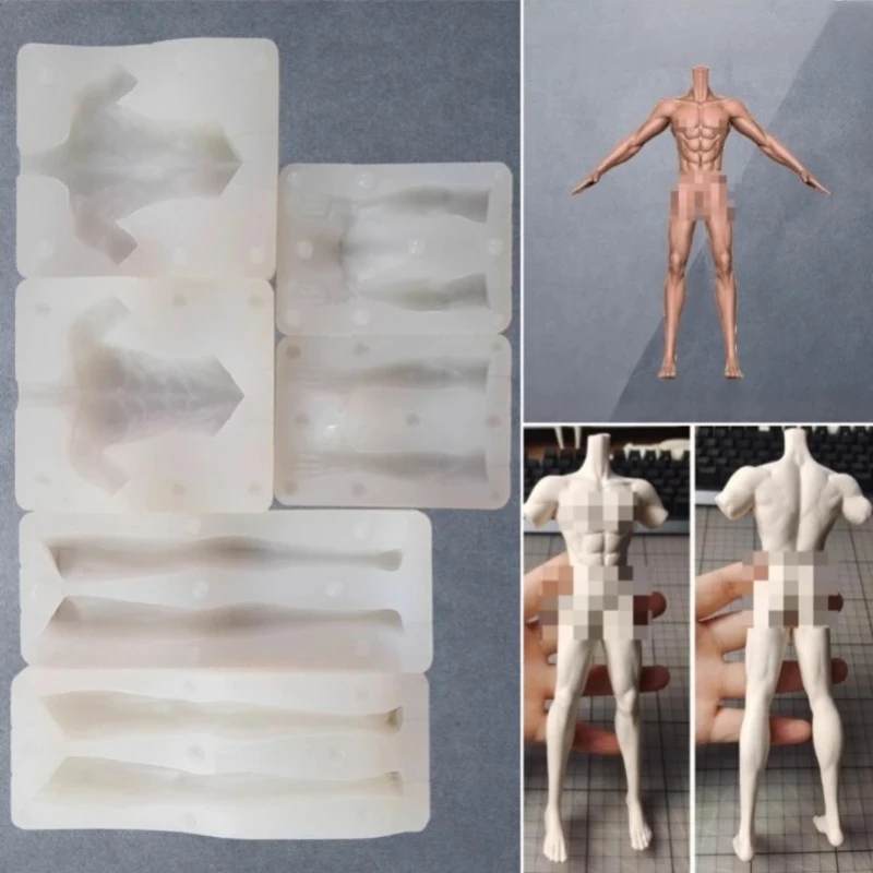 22cm Super-strong Muscle Animation Body Man Full-body Silicone Mold DIY Polymer Clay Cartoon Doll Body Outline Making Tools