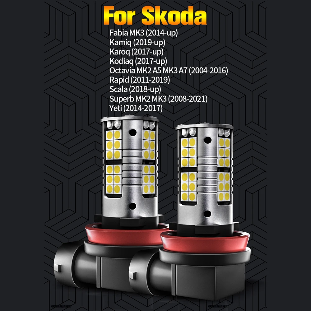 2pcs LED Fog Light Lamp Blub Canbus H8 For Skoda Fabia MK3 Kamiq Karoq Kodiaq Octavia MK2 A5 MK3 A7 Rapid Scala Superb Yeti