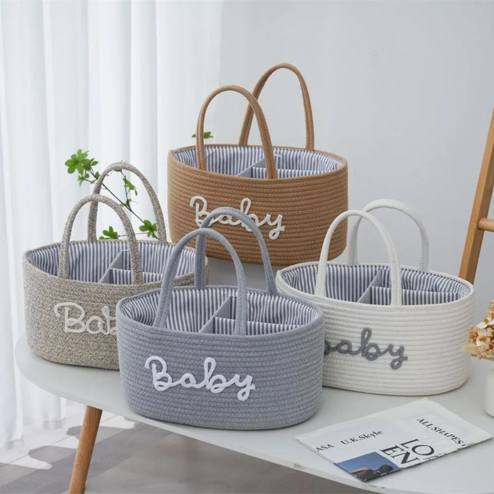 Durable Large Capacity Baby Nappy Organiser Portable Woven Diaper Storage Bag Versatile Detachable Storage Basket for Newborn