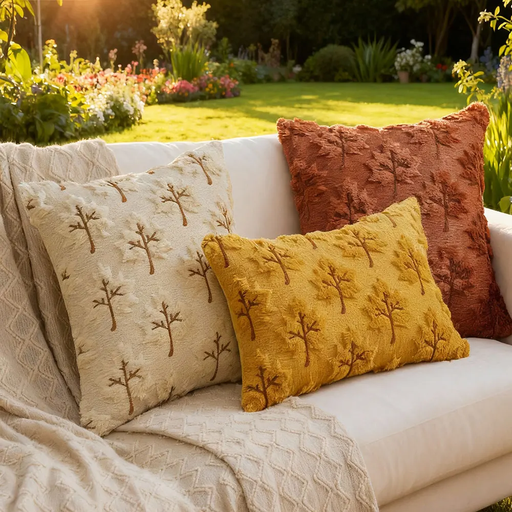 Ginkgo Maple Leaf Plush Pillowcase 3D Embroidered Leaf Pillow Cover Living Room Garden Sofa Waist Pillow Cushion Cover 45 50CM