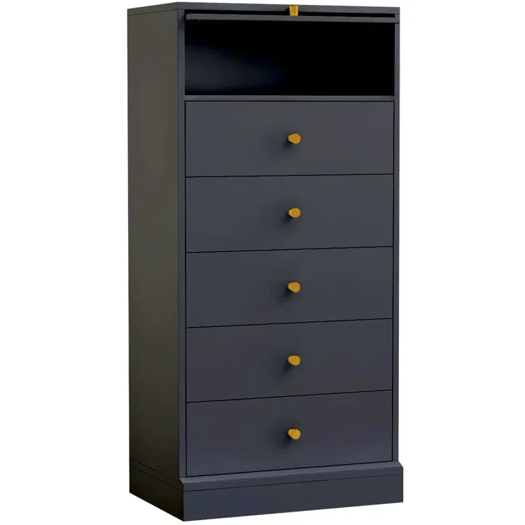 Stylish and Functional Storage Vertical Dresser Slim and Ample Chest of Drawers with Flip-Glass Door and 5 Graceful Drawers