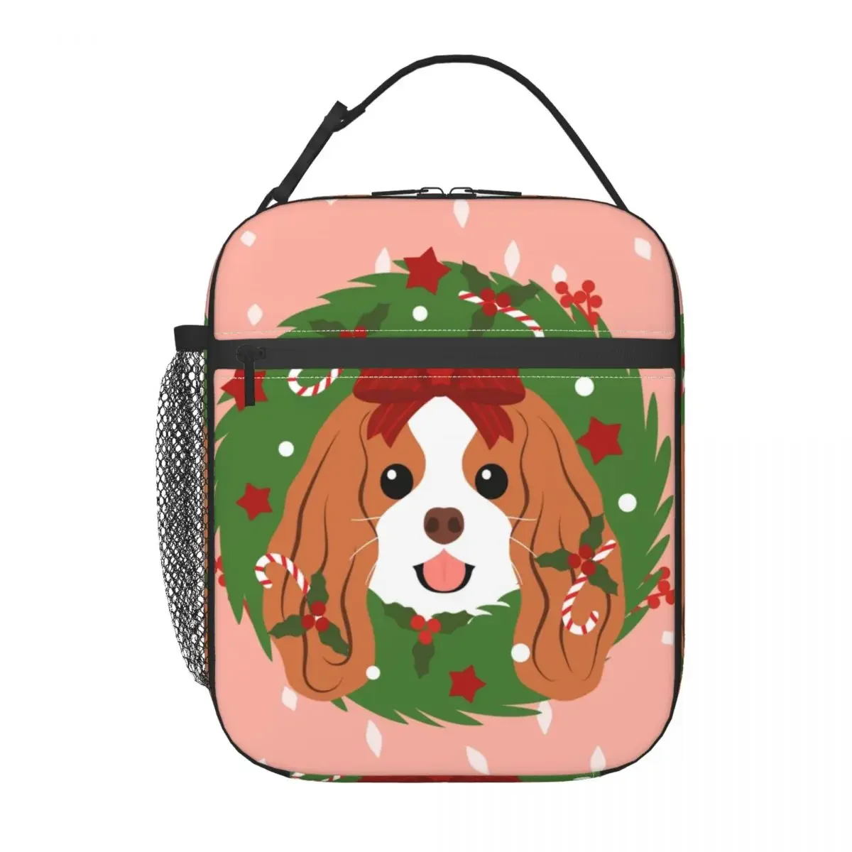 Spaniel Christmas Wreath Insulated Lunch Bag Leakproof Dog Cooler Thermal Lunch Tote Kids School Children