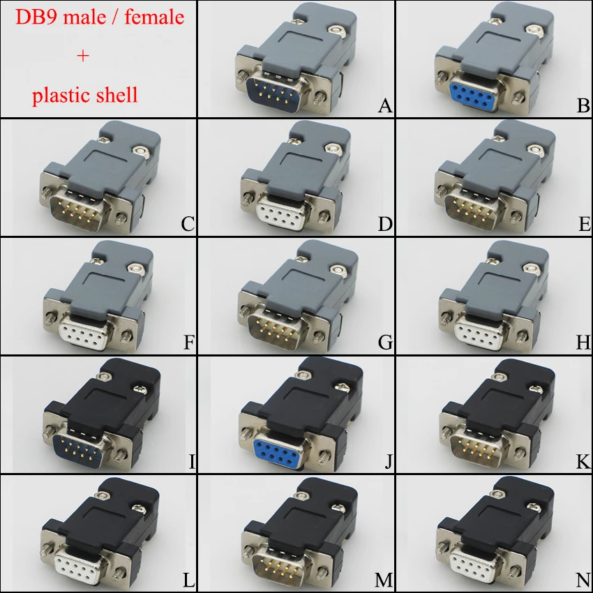 DB9 serial adapter connector Plug D type RS232 COM 9 pin hole port socket female&Male Screw installation + shell DP9