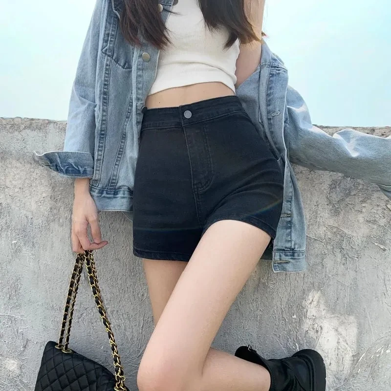 

European American Spice Girls Black Denim Jeans Shorts Female Summer High Waisted Hot Pants Skinny Dancing A-line Pants Fashion