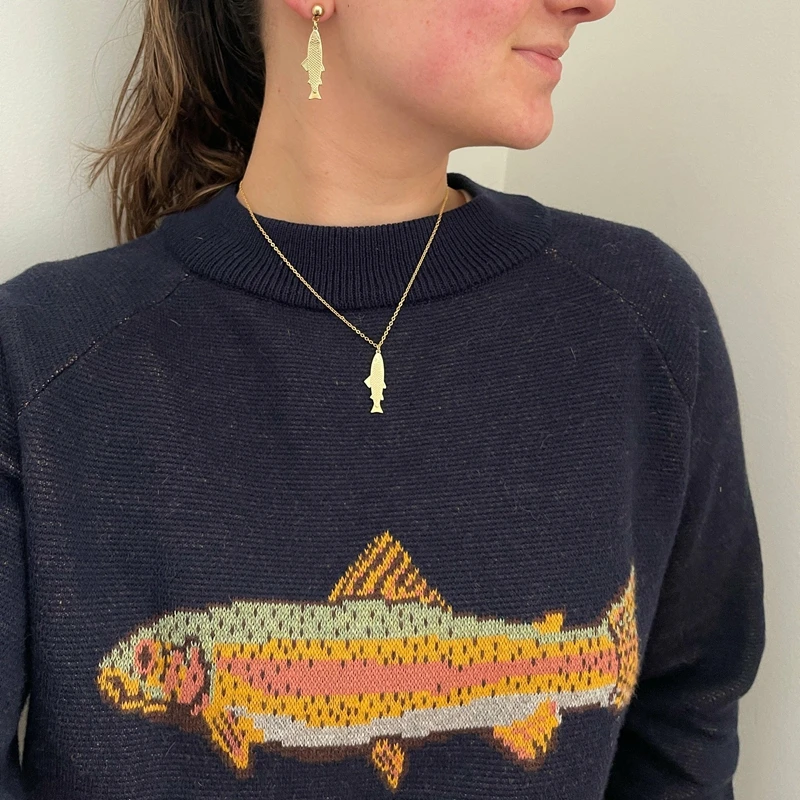 

Combhasaki Women Autumn Winter Y2K Loose Sweater Round Neck Aesthetic Fish Print Contrast Color Knitwear Pullover Top Streetwear