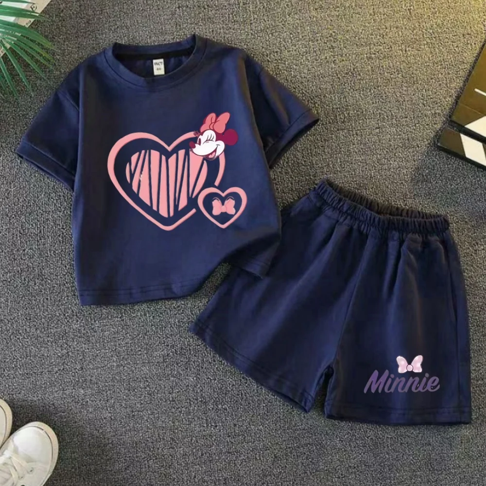 Summer Baby Girls Clothes Set Children Girl Disney Minnie T-shirts and Shorts 2 Pieces Suit Kid Casual Top Bottom Outfits