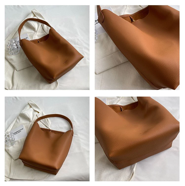 Large Soft Leather Tote Bag Women's 2026 New Fashion Single Shoulder Bucket Bag Computer Bag Korean Style Casual Pure Color