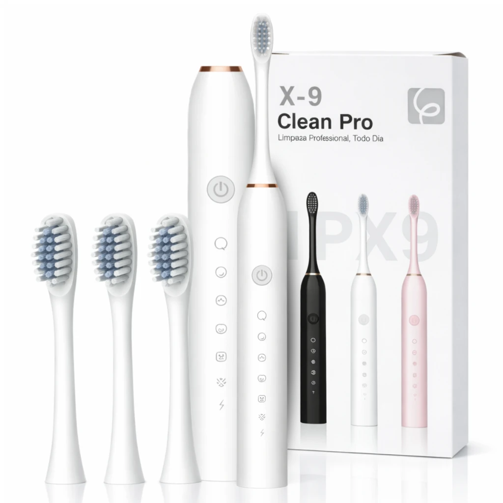 Escova de Dentes Elétrica Sônica com 4 Cabeçotes de Reposição, 5 Modos, IPX7, Carregamento USB