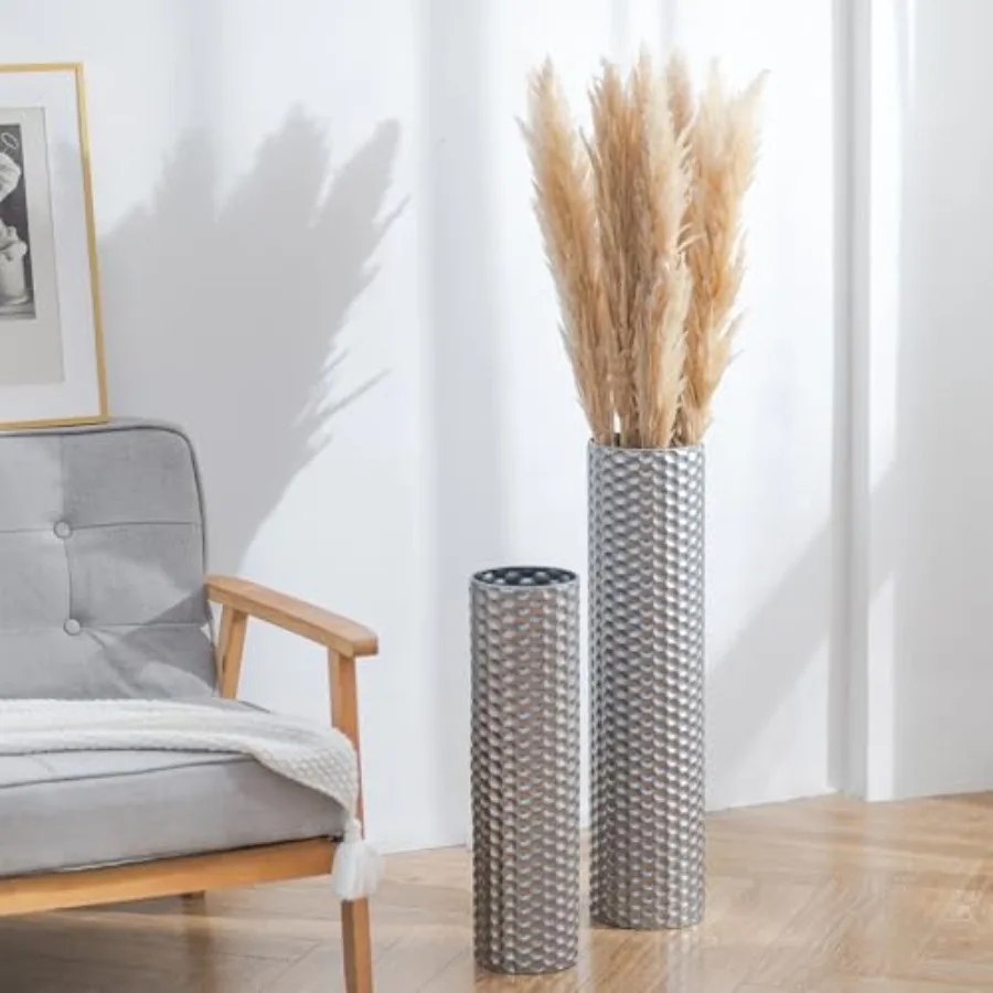 

Tall Floor Vase: 27.6/21.7in Metal Cylinder Vases Extra Large Decorative Vase Set of 2 Living Room Modern Honeycomb Texture Big