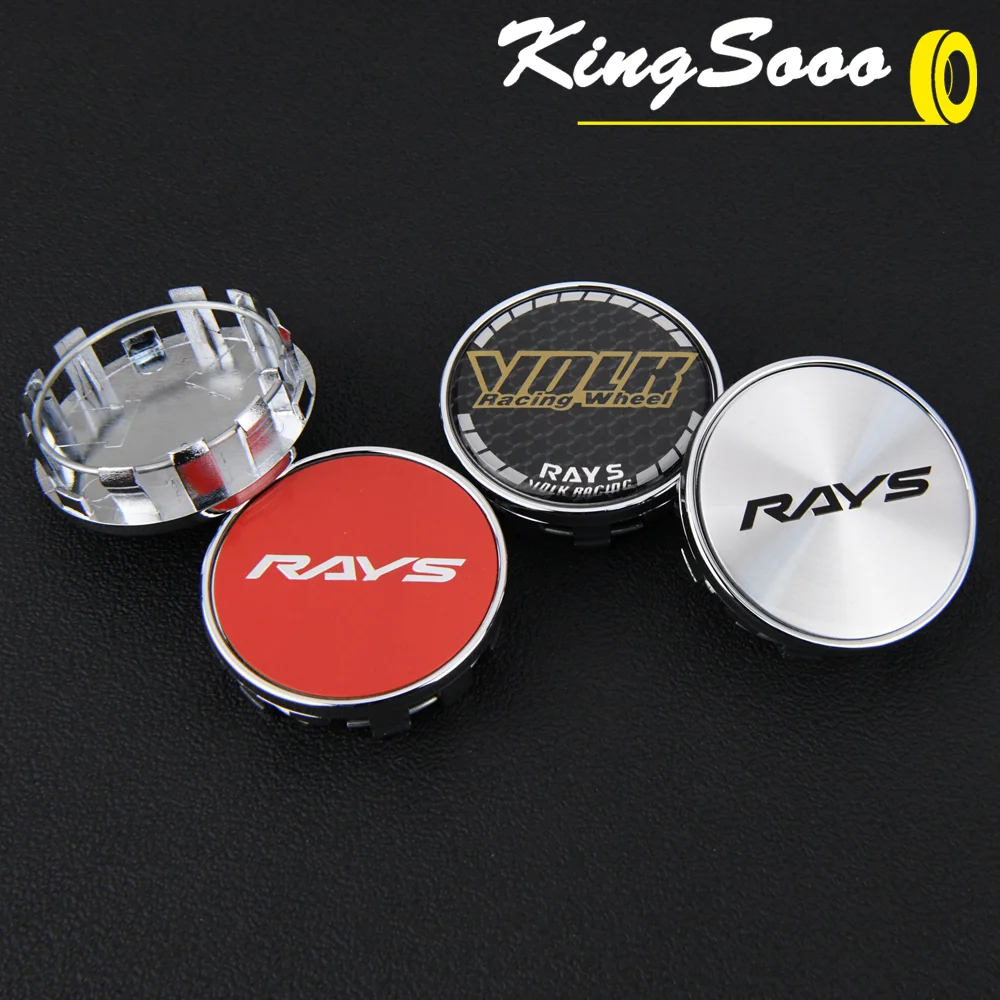 4PCS RAYS Center Cap Rim Wheel Cap 54mm OD / 50mm Clip VOLK Emblem Sticker Wheel Cover Caps Hub Cap Black & Silver