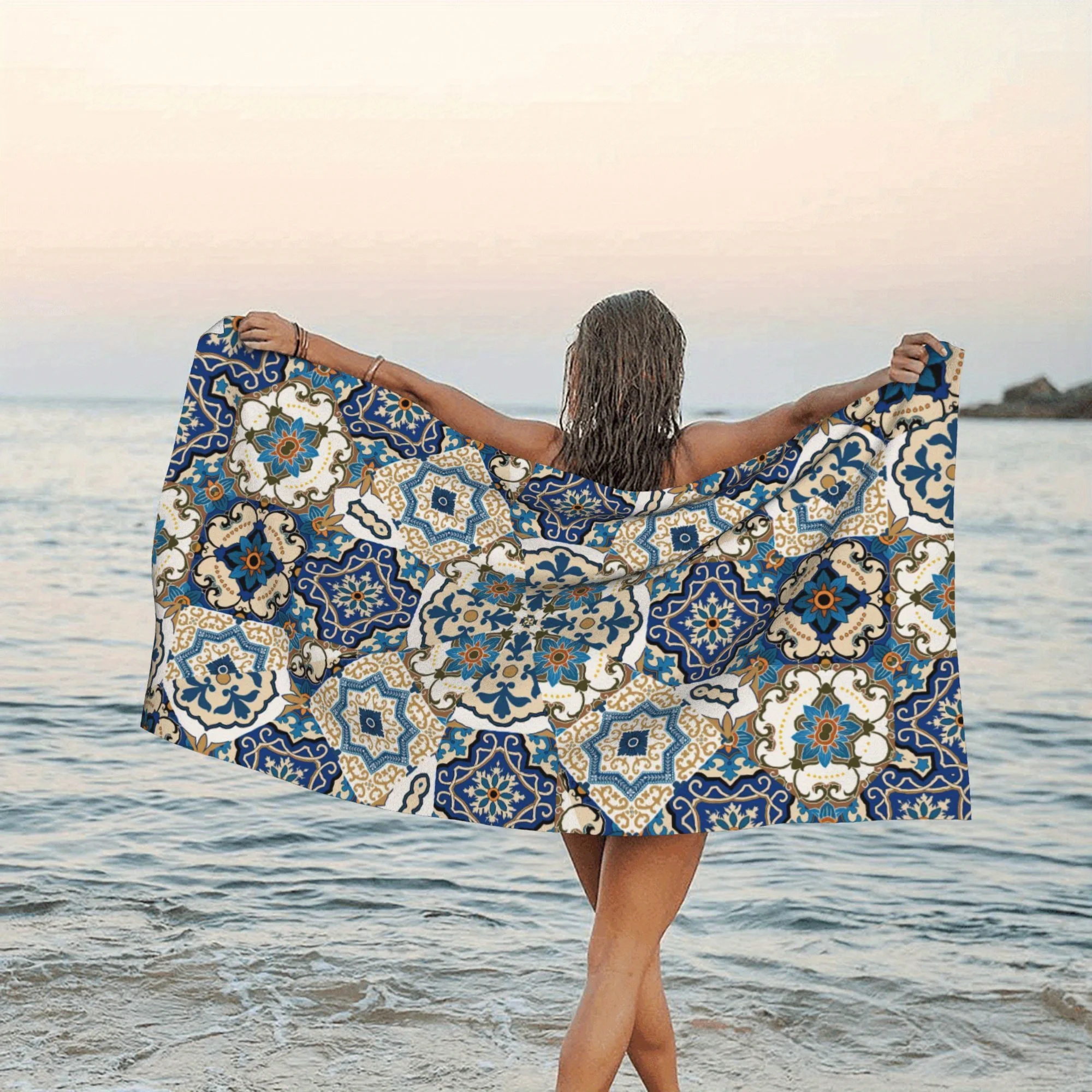 

Sand-Free with Vibrant Moroccan Tribal Geometric Print Pattern Beach Towel Summer Beach Camping Swimming Pool Travel Essentials