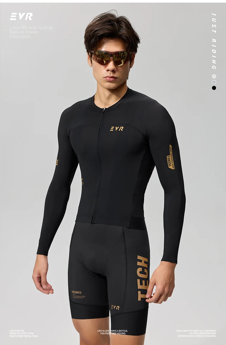 EVR Frühling und Sommer Herren-Radtrikot Langarm-Radshirt Schnelltrocknend Atmungsaktiv für Straßen- und Mountainbike-Radfahren – Detail 3