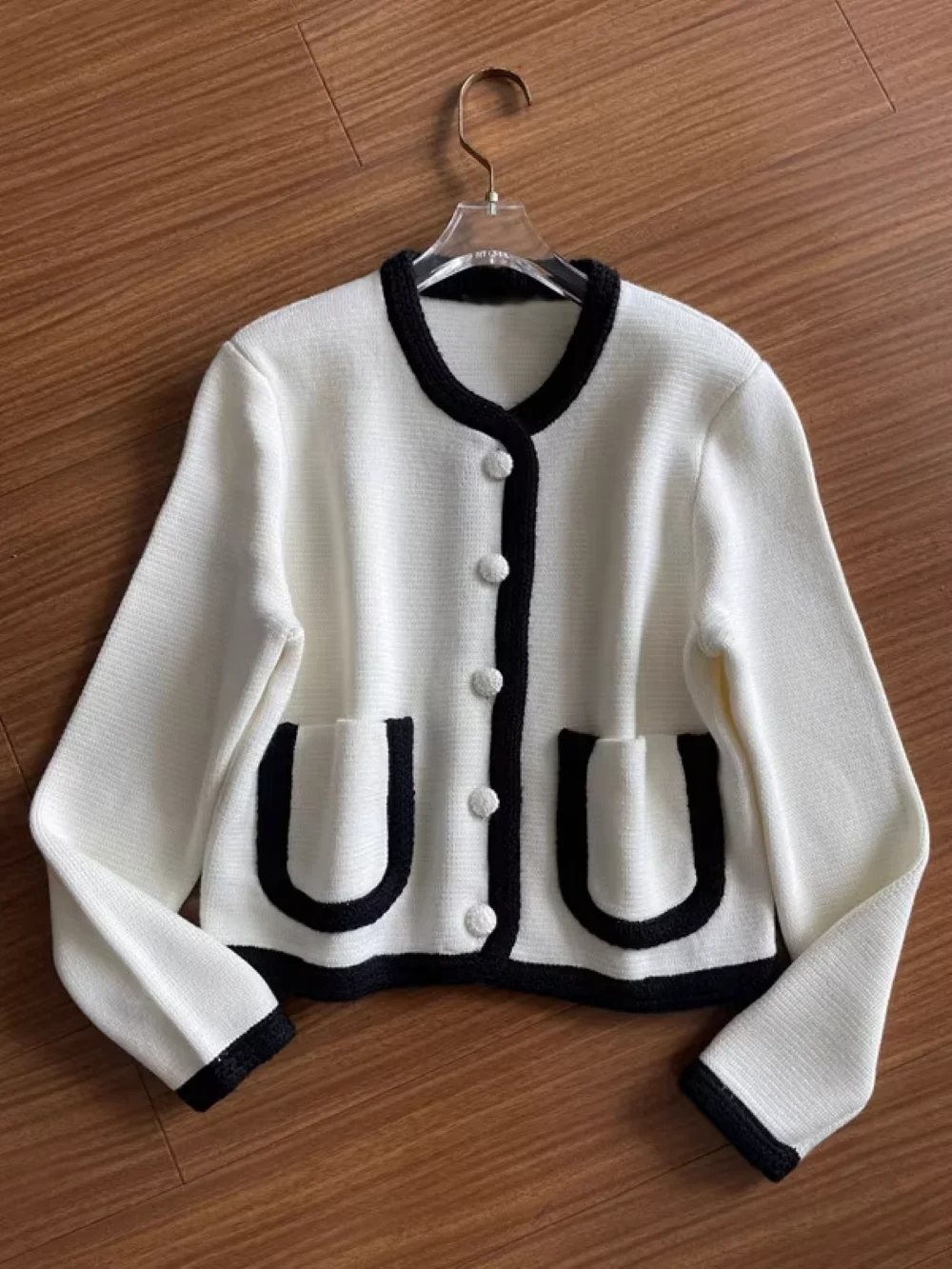 Giacca corta da donna in misto lana Cappotto da donna elegante monopetto a maniche lunghe con scollo a contrasto di colore