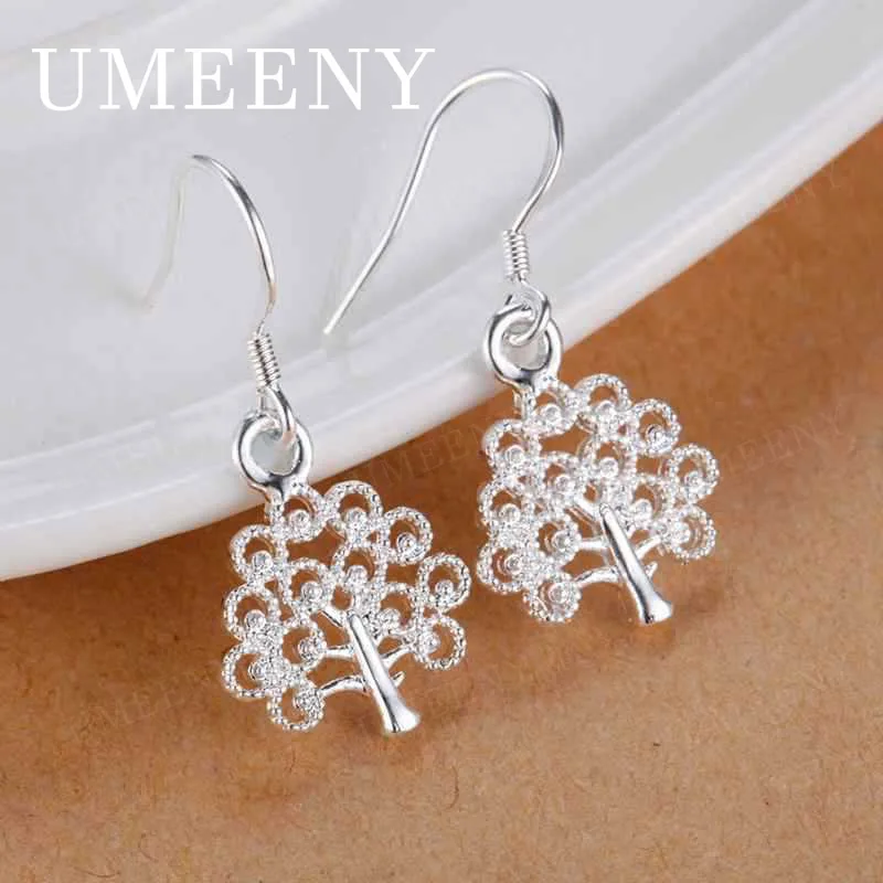 

925 Sterling Silver 25mm Delicate Tree Shaped Zirconia Earrings for Women Party Accessories Fashion Jewelry Wedding Gift