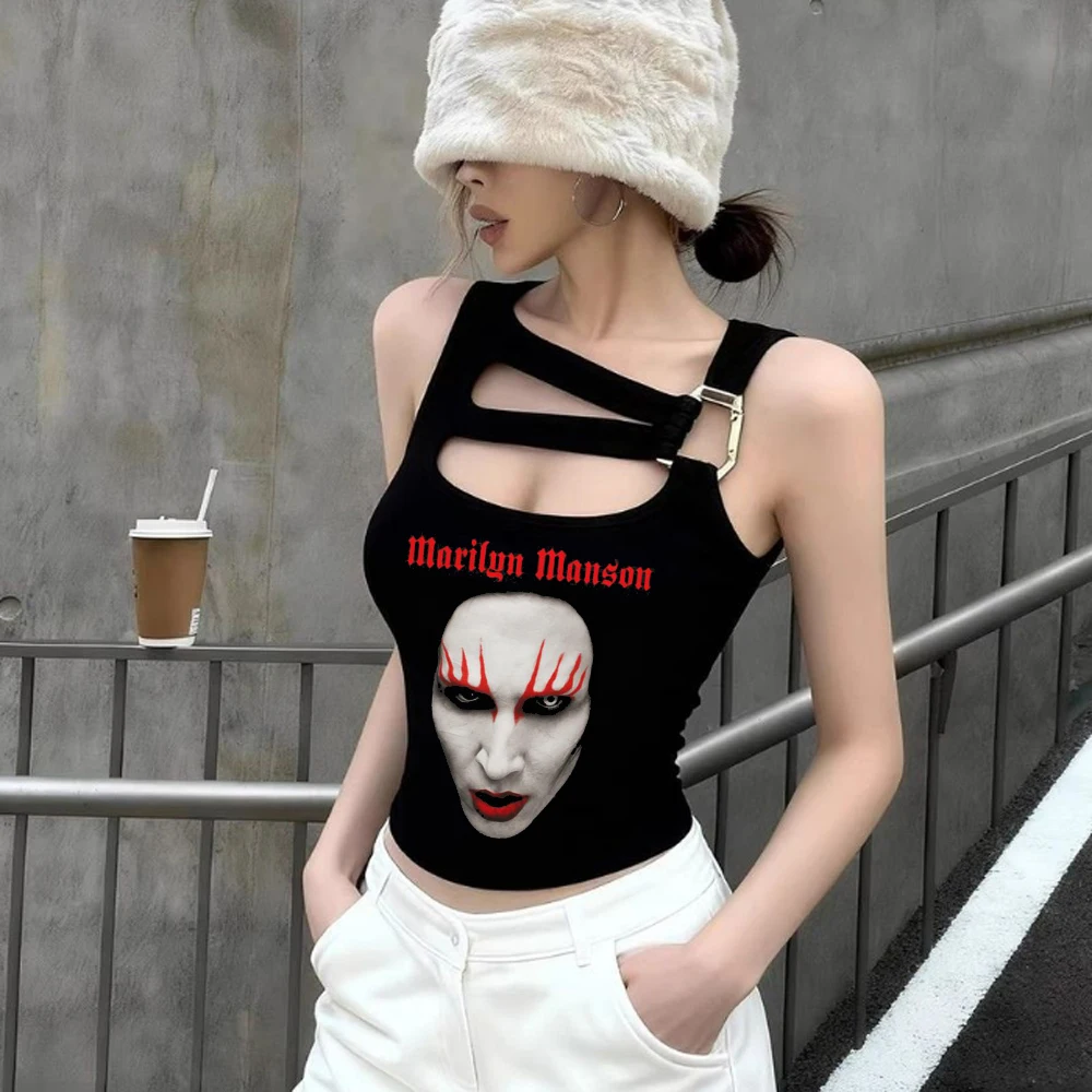 Marilyn Manson cropped top teen meme japanese goth alternative  gyaru t-shirt cheap gyaru y2k cutecore streetwear