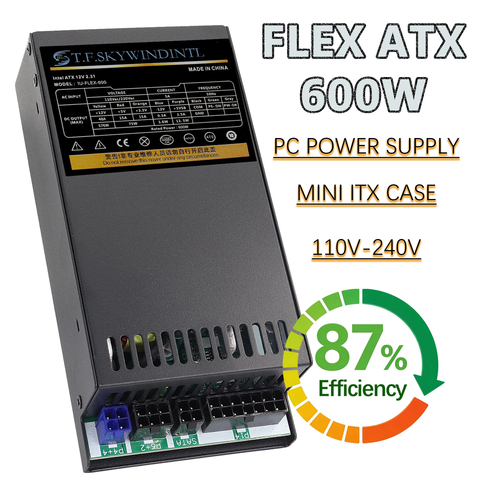 600W Small Form Factor PSU, 87% Efficiency, Fully Modular Flex ATX Power Supply for Home NAS/Server