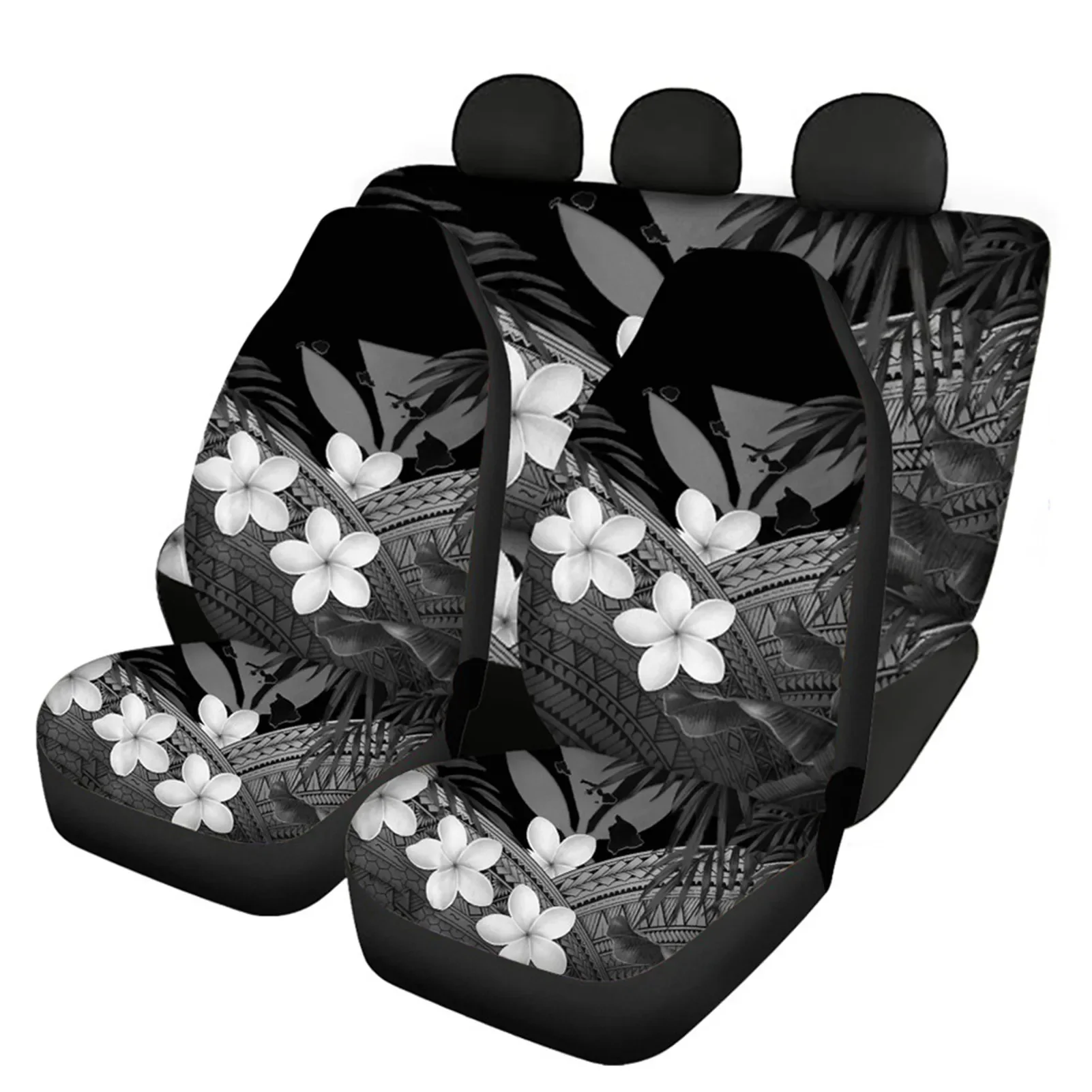 Plumeria Flower Print Front and Back Car Seat Covers Set of 4, Universal Fit for Vehicle Sedan, Car Interior Protector for Women