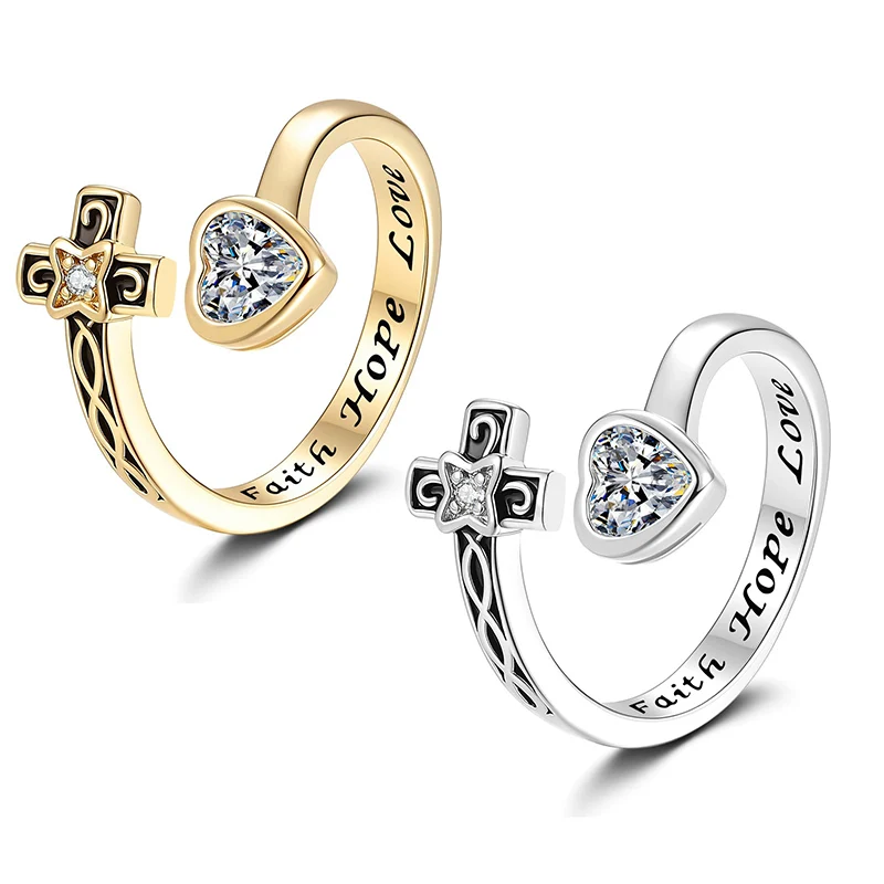 Europe and America Hot-selling Dripping Glaze Cross Ring Women's Adjustable Retro Heart-Shaped Zircon Rings KOFSAC
