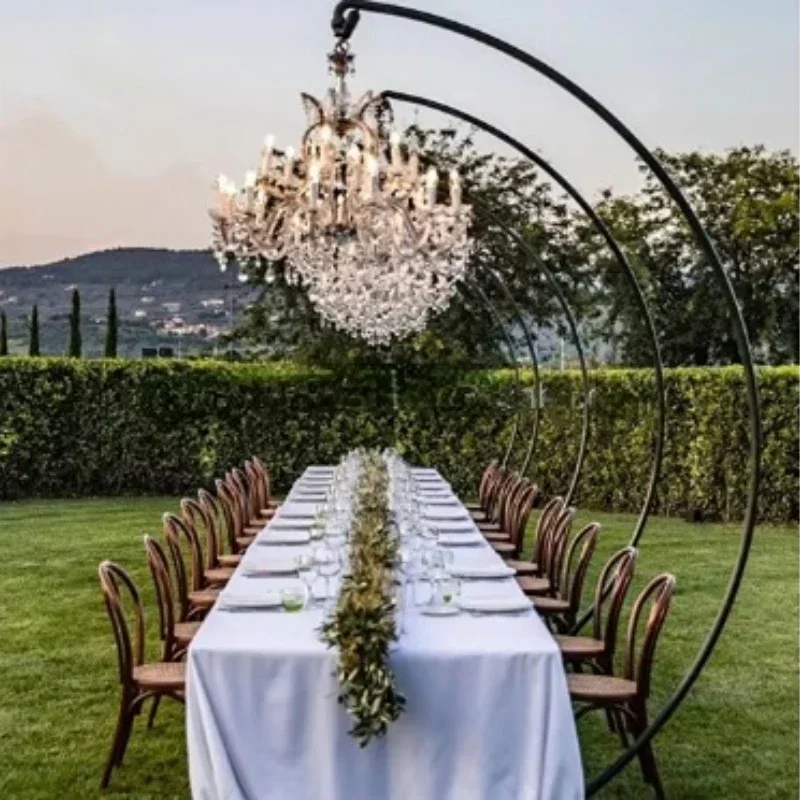 2 Stück Künstlicher Blumenbogen Kristall-Kronleuchterhalterung Metall-Eisen-Halbkreisrahmen für Outdoor-Hochzeitsbühnen-Tischdekoration – Detail 2