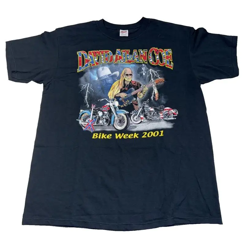 قميص David Allan Coe للرجال مقاس XL Bike Week Tour 2001 Rock N Roll Motorcycle