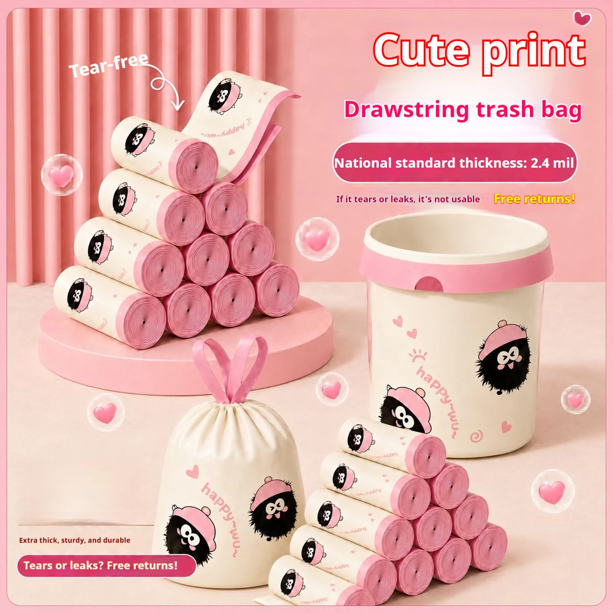2/1 Roll Pack Tear-Free Drawstring Garbage Bags, Thickened Storage Bags for Home Use, Extra Thick Cleaning Bags for Dormitories, Kitchen-Specific Bags