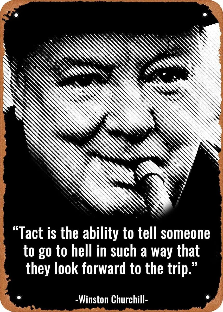 Zitate von Churchill, inspirierende Retro-Vintage-Deko-Metallschilder