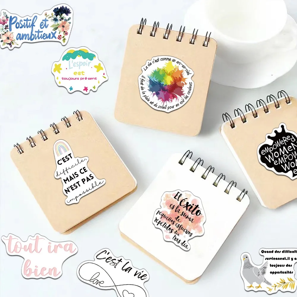 10/50 pçs cor citações inspiradoras francesas palavras adesivos afirmação positiva decalques geladeira telefone pvc adesivo à prova dwaterproof água