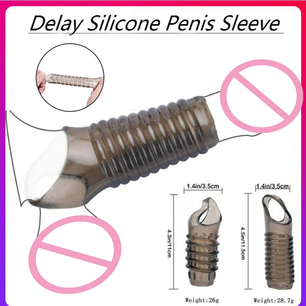 Reusable Silicone Penis Sleeve Cock Extender Delay Ejaculation Condom Stronger Erection Dick Enlargemen Cockring Sex Toy for Men