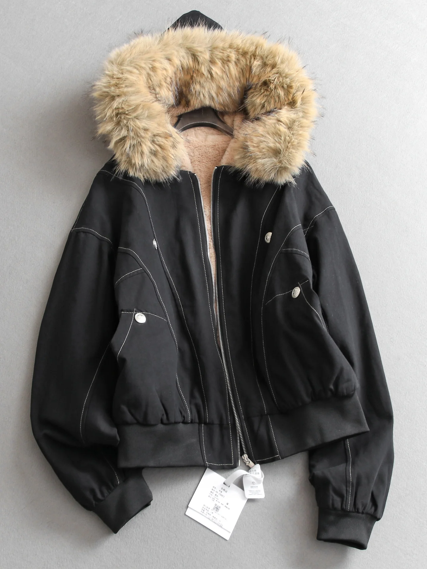Couple's Style Thickened Fleece Lined Hooded Cotton Jacket Long Sleeve Parka Coat Warm Casual Loose Fit Youth Unisex Outerwear